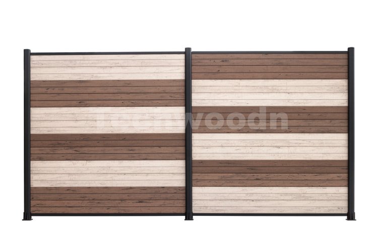 Two tone brown and white WPC privacy fence panel system